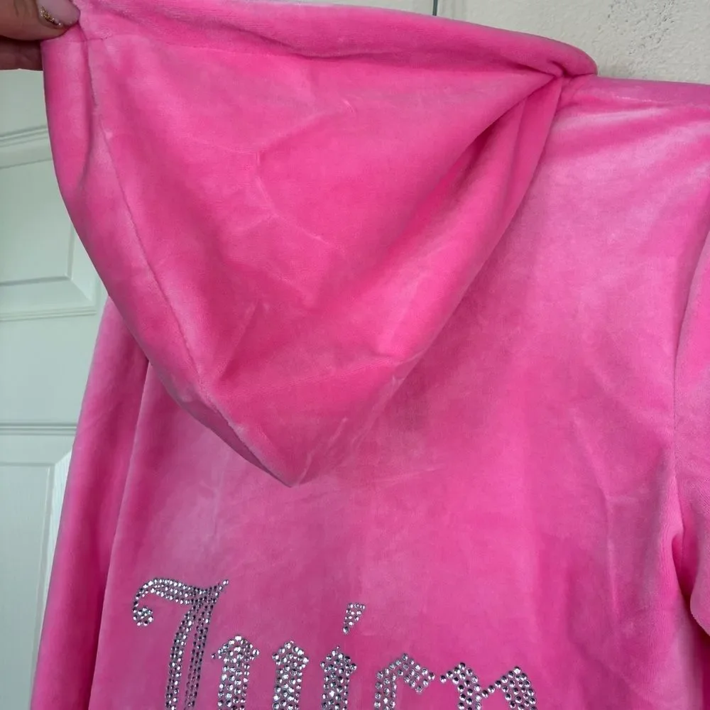 Juicy Couture OG BIG BLING VELOUR HOODIE Women’s Pink Long Sleeve Sweater New XL